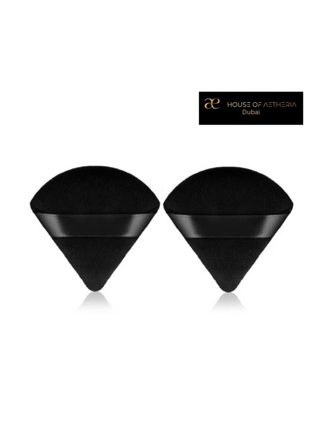 House of Aetheria ae 2 PCS Triangle Black Powder Puffs Face Cosmetic Powder Puff Washable Reusable Soft Plush Powder Makeup Sponge - Image 2